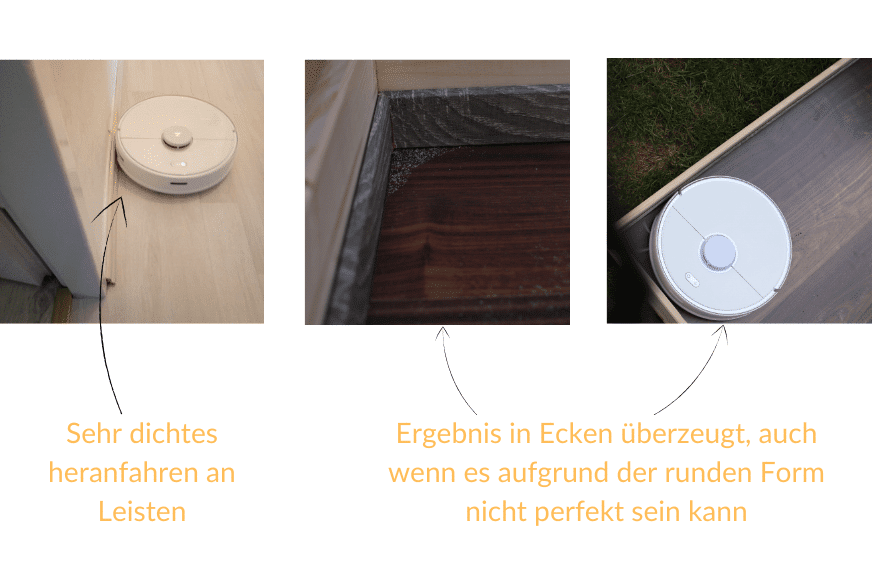 Roborock S5 max beim Reinigen in Ecken und entlang der Leisten